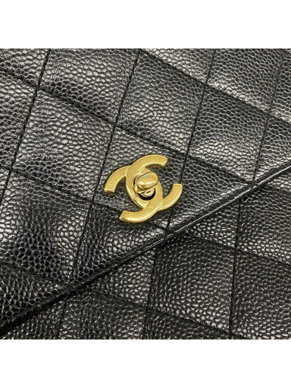 Chanel Handbag Quilted Caviar Leather Black Gold